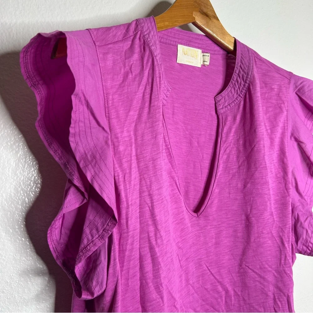 Nation LTD 100% Pima Cotton Flutter Sleeve V - Neck Blouse